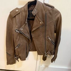 All Saints Tan Leather Biker Jacket